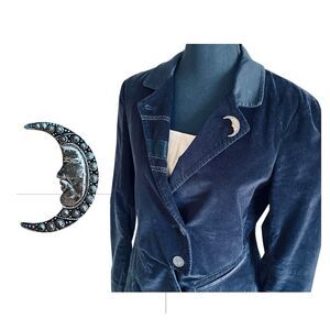 Vintage Crescent Growing Moon Brooch 1.4" Sterling Silver 925 Marcasite Art Deco